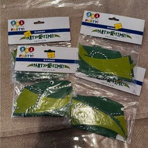 4 Party time Green Dinosaur Banner